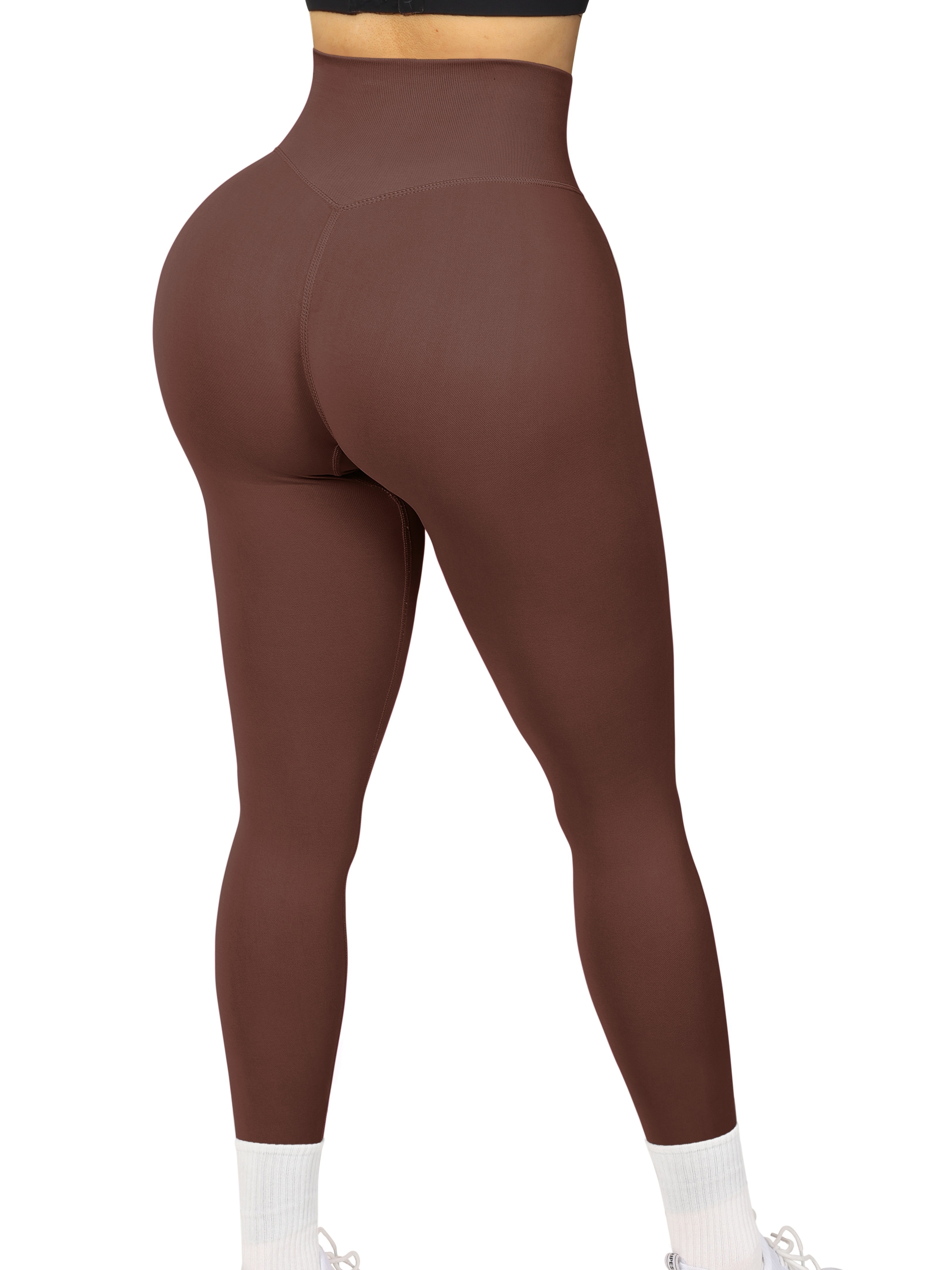 Jalioing Yoga Pant for Women Seamless Cropped High Waist Stretch Skinny  Flattering Soft Basic Workout Trouser (Medium, Brown)