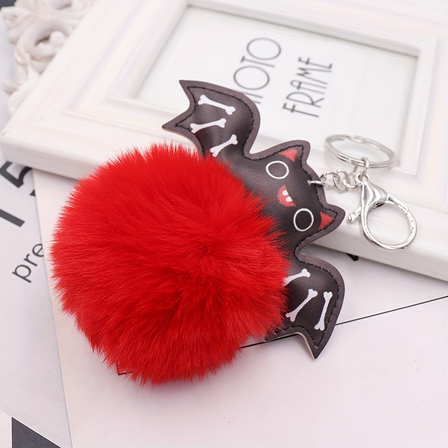 Creative Dark Keychain Halloween Bat Soft Pom Pom Animal Car