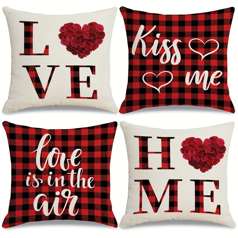 Valentines Day Pillow Covers, Red Buffalo Plaid Check Decor Valentines Day  Gifts Decorative Throw Pillow Covers Farmhouse Linen Cushion Case For Home  Wedding Outdoor Indoor Decor (pillow Insert Not Included) - Temu