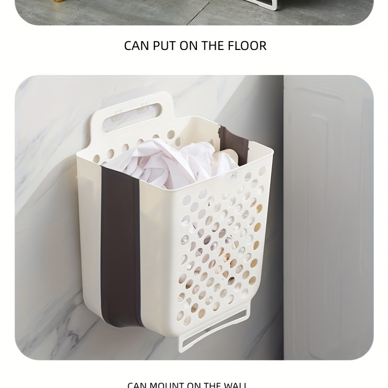 1pc Plastic Laundry Hamper, White Wall Mounted Foldable Laundry Basket For  Bathroom