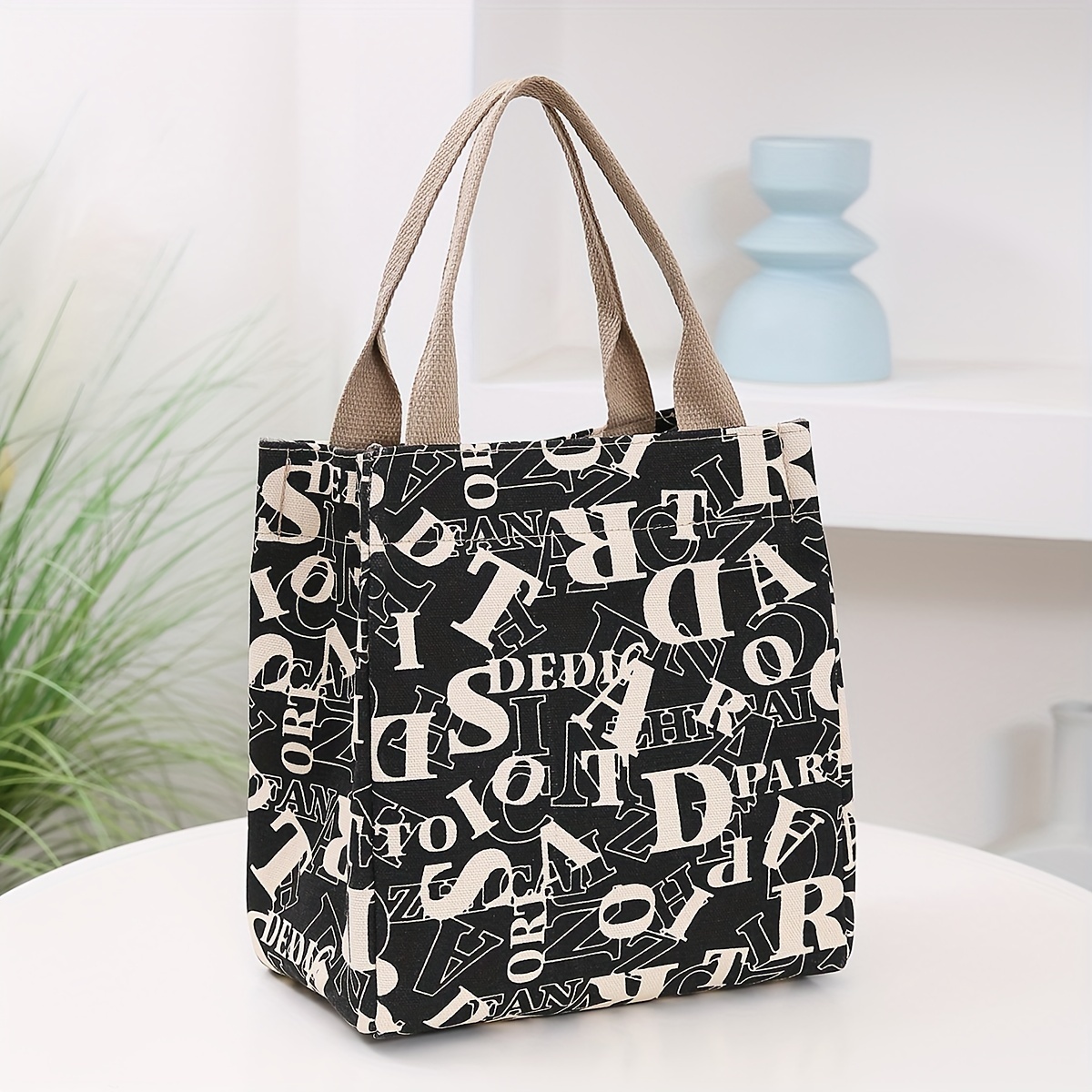 Fashion Letter Print Tote Bag Portable Small Canvas Bag - Temu