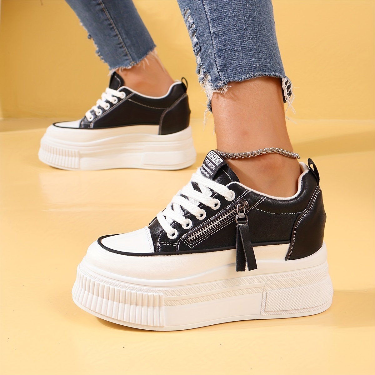 Women's Chunky Side Zip Platform Sneakers Non Slip Running Shoes