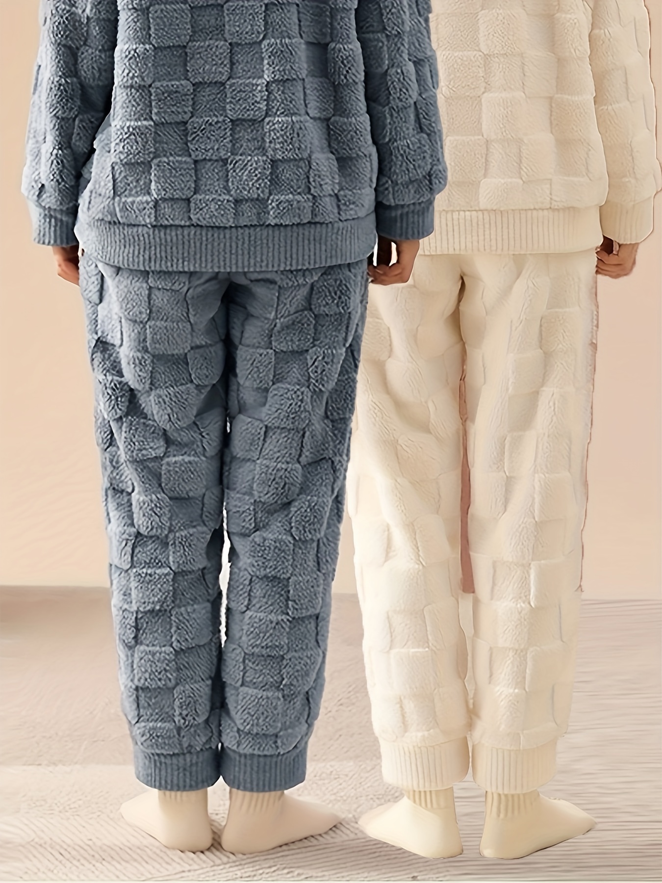 Textured Fuzzy Lounge Pants Warm Soft Elastic Waistband - Temu