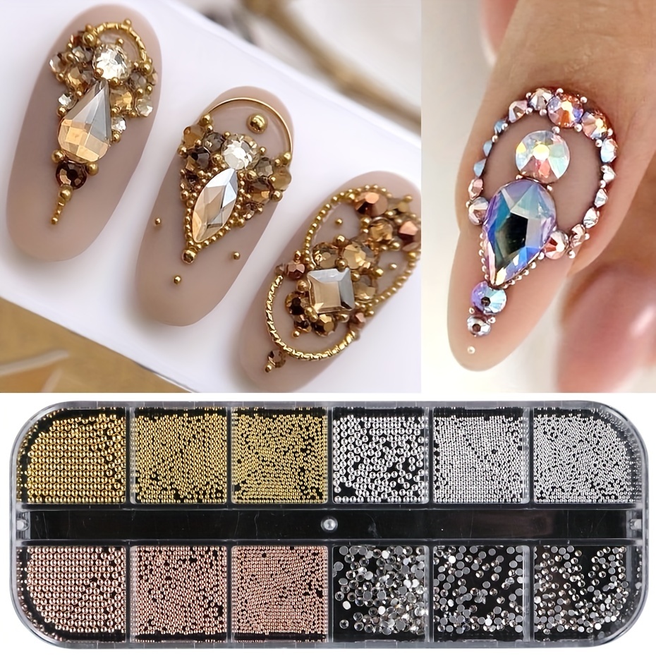 Nail Art Pearls Flatback Pearls Nail Charms with Rhinestones Gold White  Half Round Nail Art Supplies Luxurious Design Nail Gems Accessories for  Women
