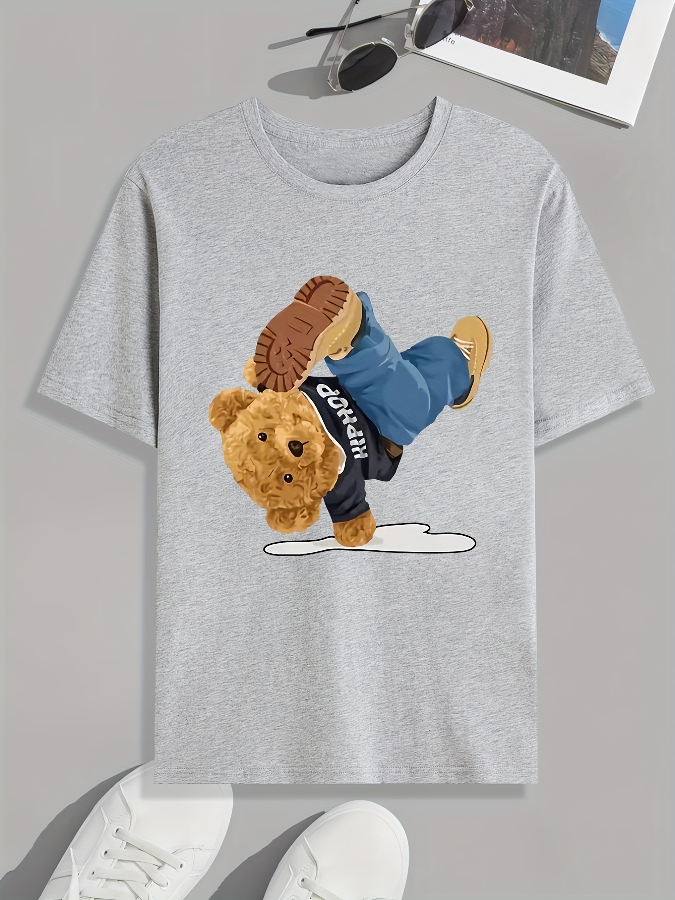 Men's Cartoon Billionaire Teddy Bear Print Casual Round Neck Short Sleeve T- shirt - Temu