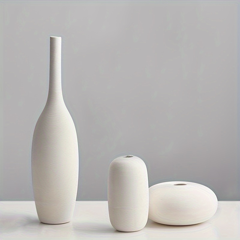 Image of Set Of 3 Nordic Modern Minimalist Plain Ceramic Vase, Farmhouse Dried Flowers Decor Vase, Decor Vase For Living Room Book Shelf Mantel Decor, Dining Coffee Table Decor Vase, Idea Gift
