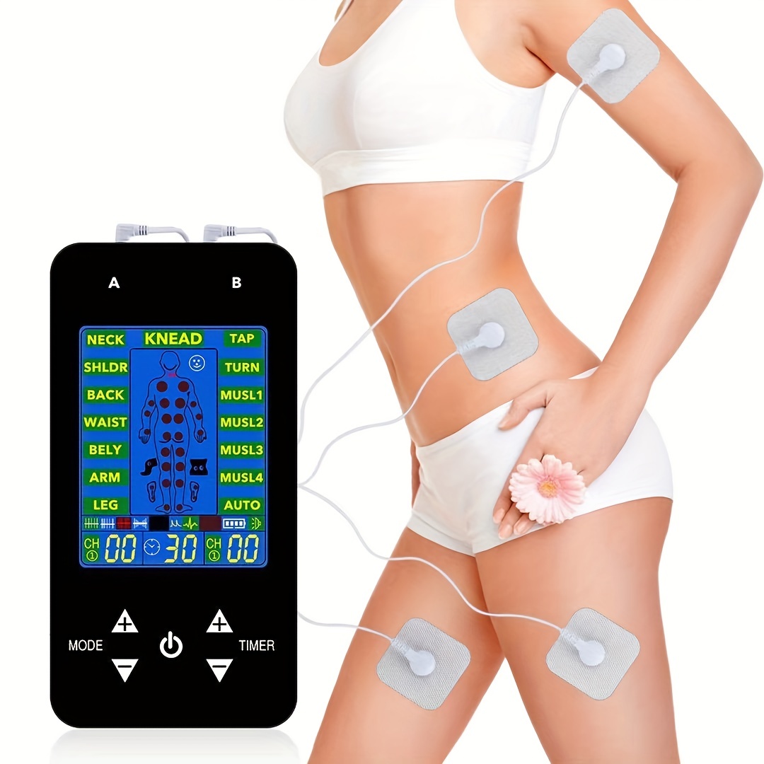 NURSAL TENS EMS Unit Muscle Stimulator for Pain Relief Therapy, Electric 24  Modes Dual Channel TENS Machine Pulse Massager with 12 Pcs Electrode