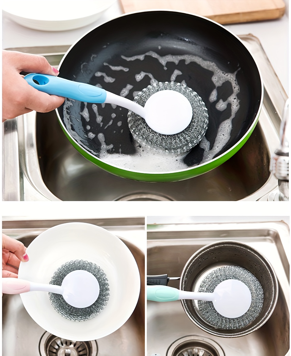 Kitchen Cleaning Tools Stainless Steel Wire Ball Dishwashing Brush With  Handle.
