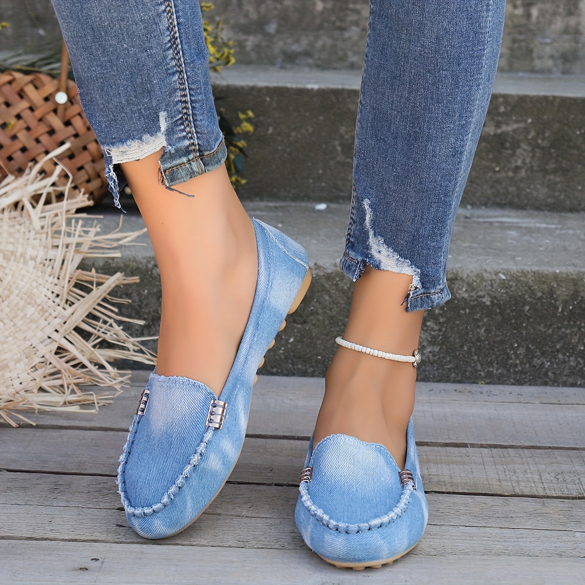 Denim flat 2024 shoes womens