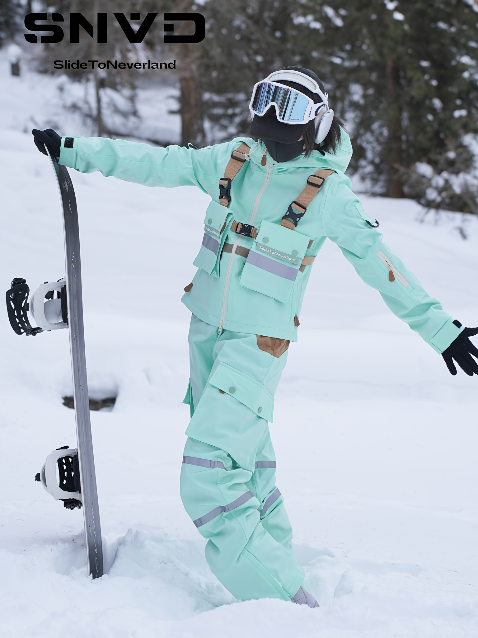 Flap Pocket Stripe Ski Snow Overalls Waterproof Windproof - Temu
