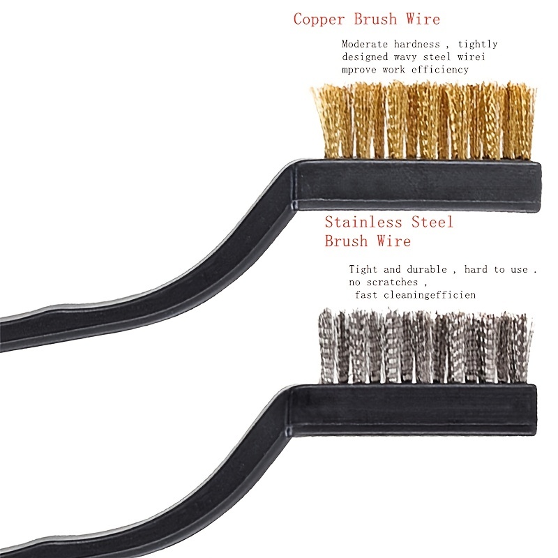 Scratch Brushes Stainless Steel/Nylon/Brass Wire Brush Set Double Bristle  for Cleaning Metal, Small Parts, Paint, Rust, 3 Pack 