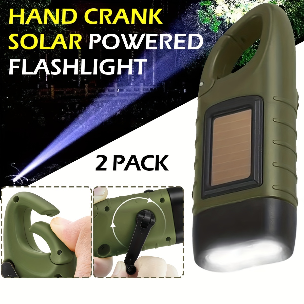 Hand Crank Solar Powered Flashlight, Emergency Rechargeable Led Flashlight, Survival  Flashlight, Quick Snap Carbiner Dynamo Flashlight Torch For Outdoor Sports  - Temu