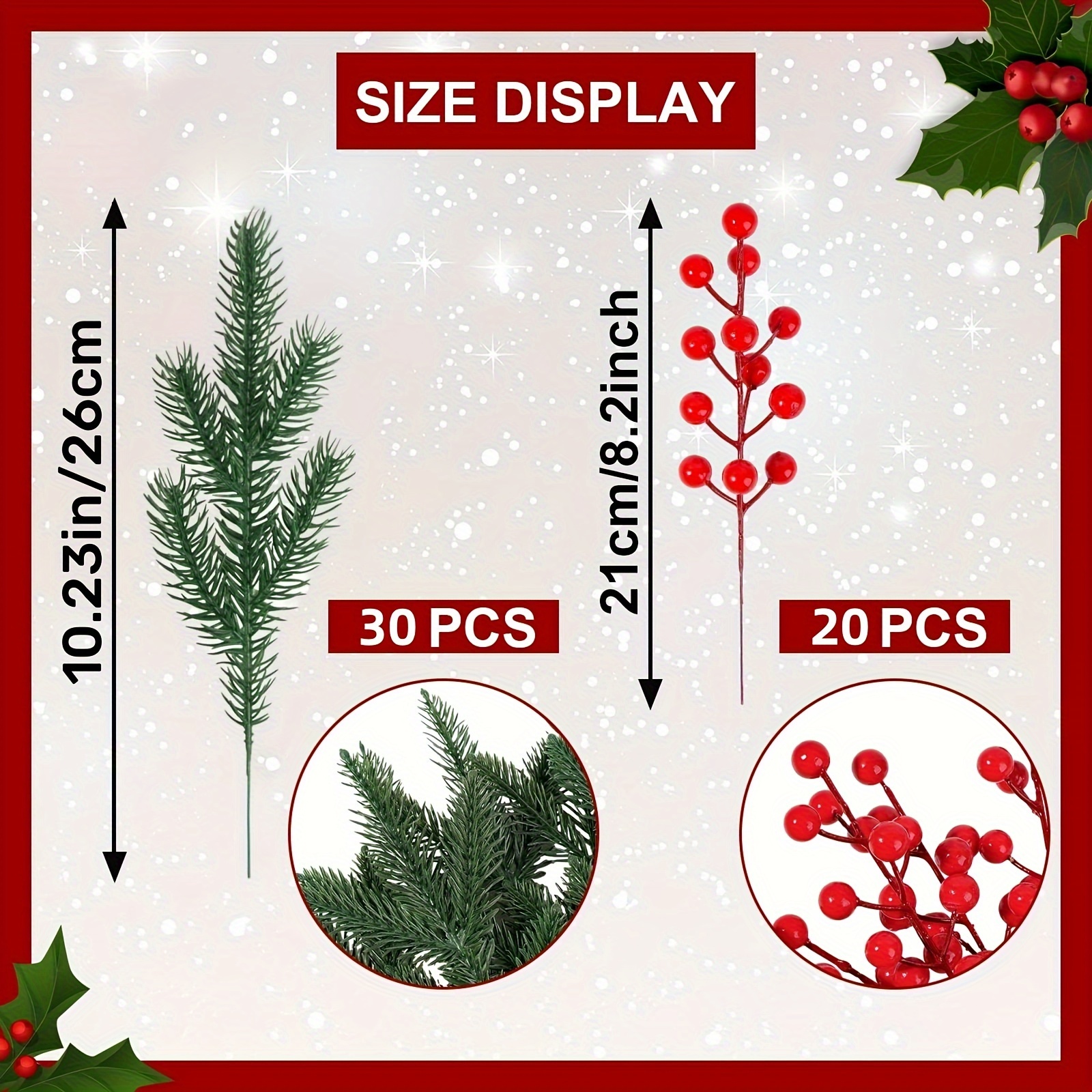 20pcs Berry Picks Artificial Red Berry Stems Red Christmas Tree Decorations  7.5 Inches For Christma Tree