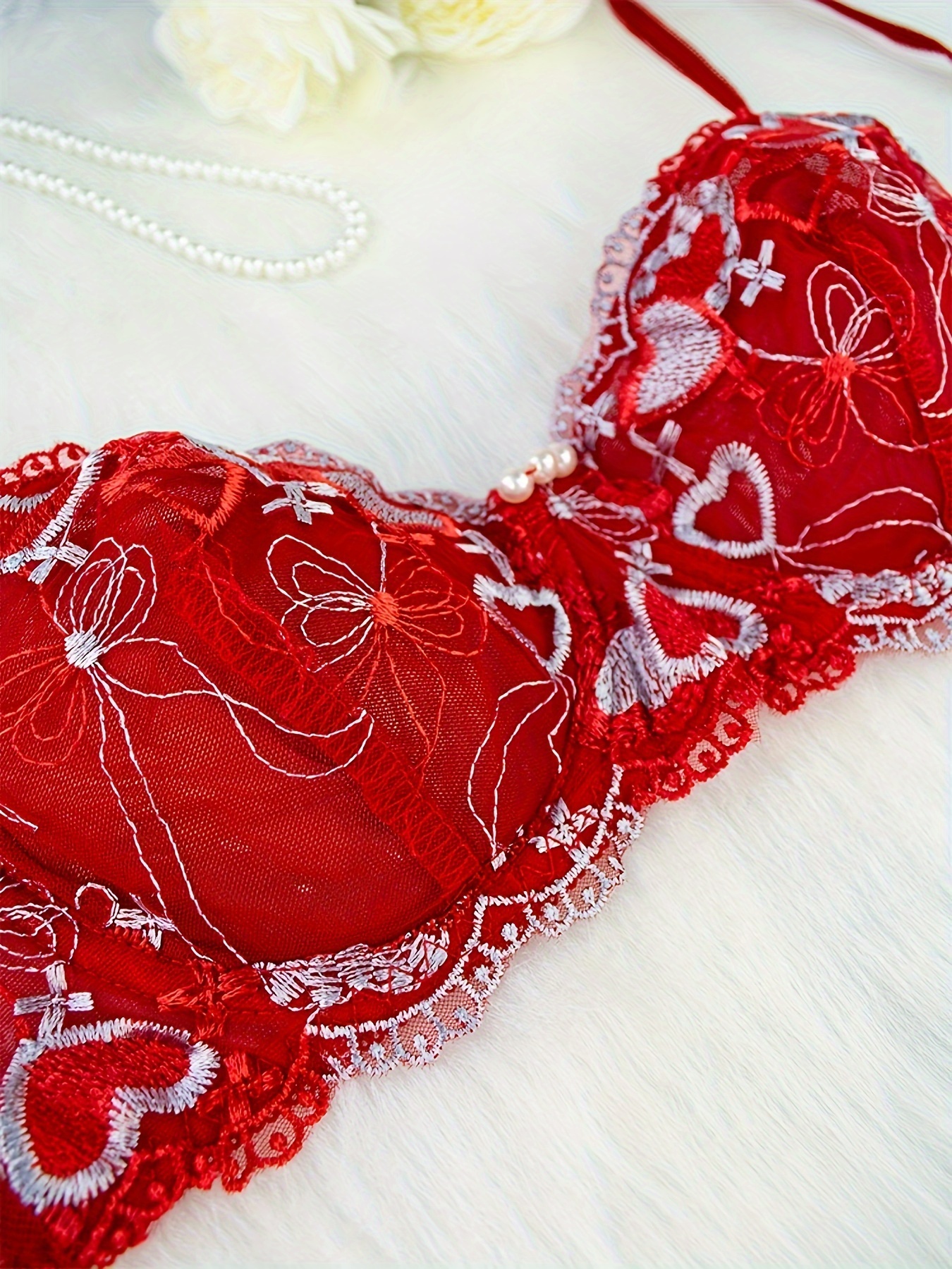 Heart Embroidery Lingerie Set Colorblock Bra Thong Women's - Temu Italy