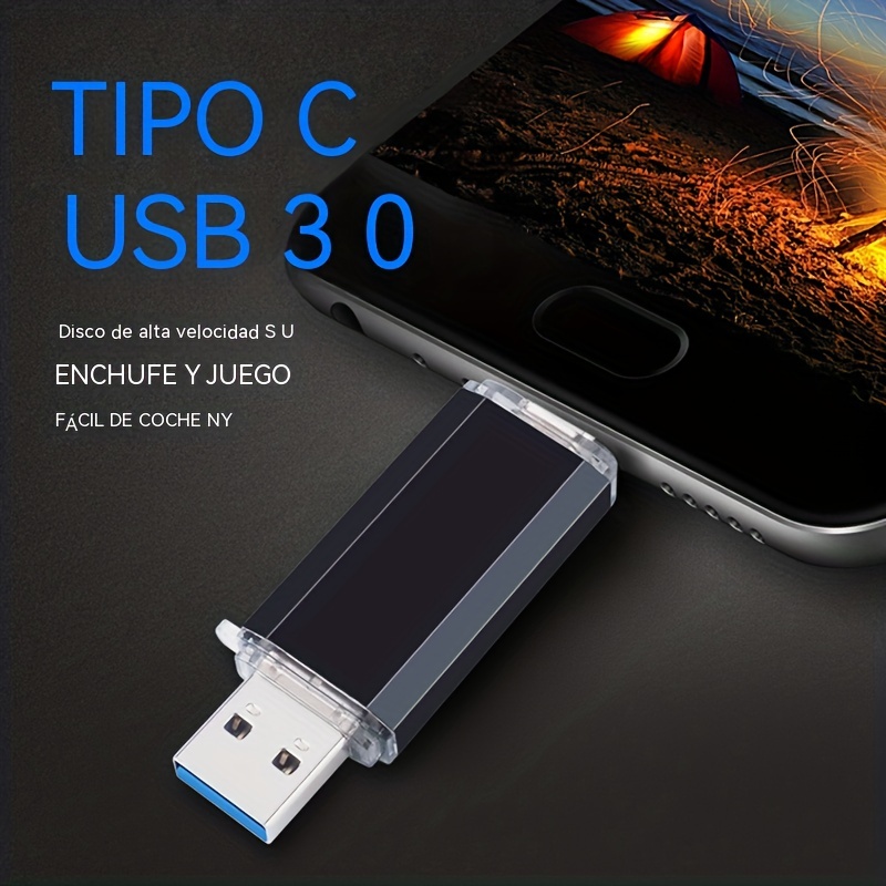 Unidad flash USB tipo C, unidad de memoria USB 3.0 de 128 GB, memoria USB  de alta velocidad, almacenamiento externo para teléfonos inteligentes