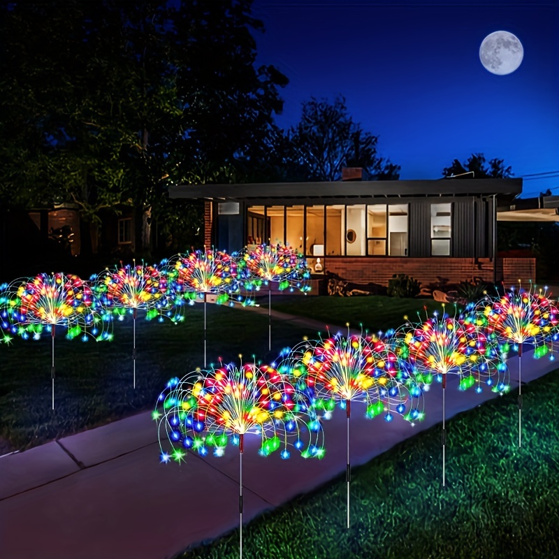  YOTOZU 2 luces solares de fuegos artificiales, luces  decorativas de jardín solar para exteriores, 120 LED, 40 cables de cobre,  cadena de luces de paisaje para camino (multicolor) : Herramientas y