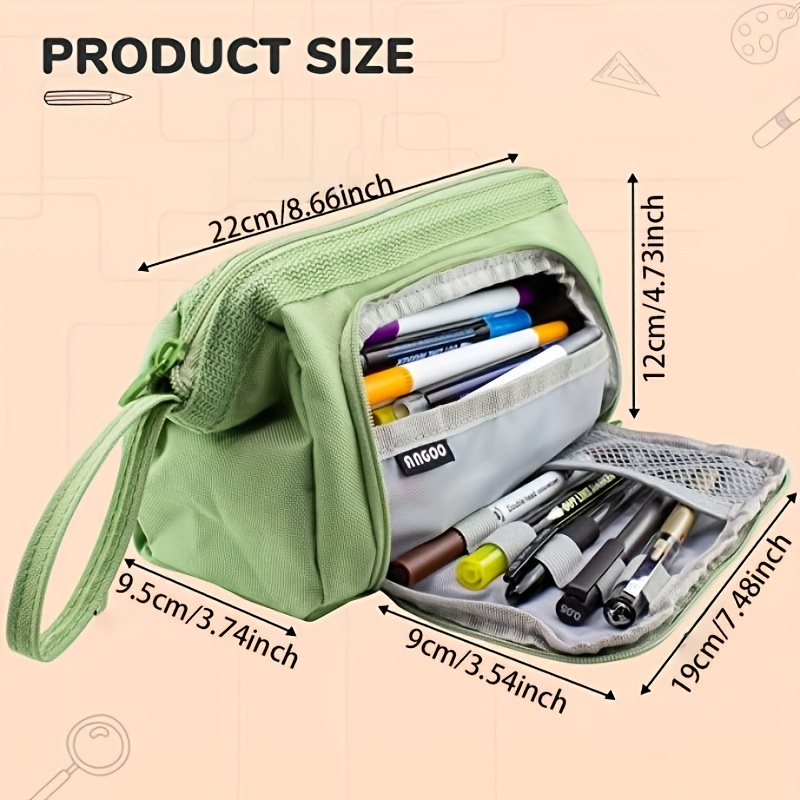 1pc Large Capacity Green Pencil Case, Simple 4 Layers Student