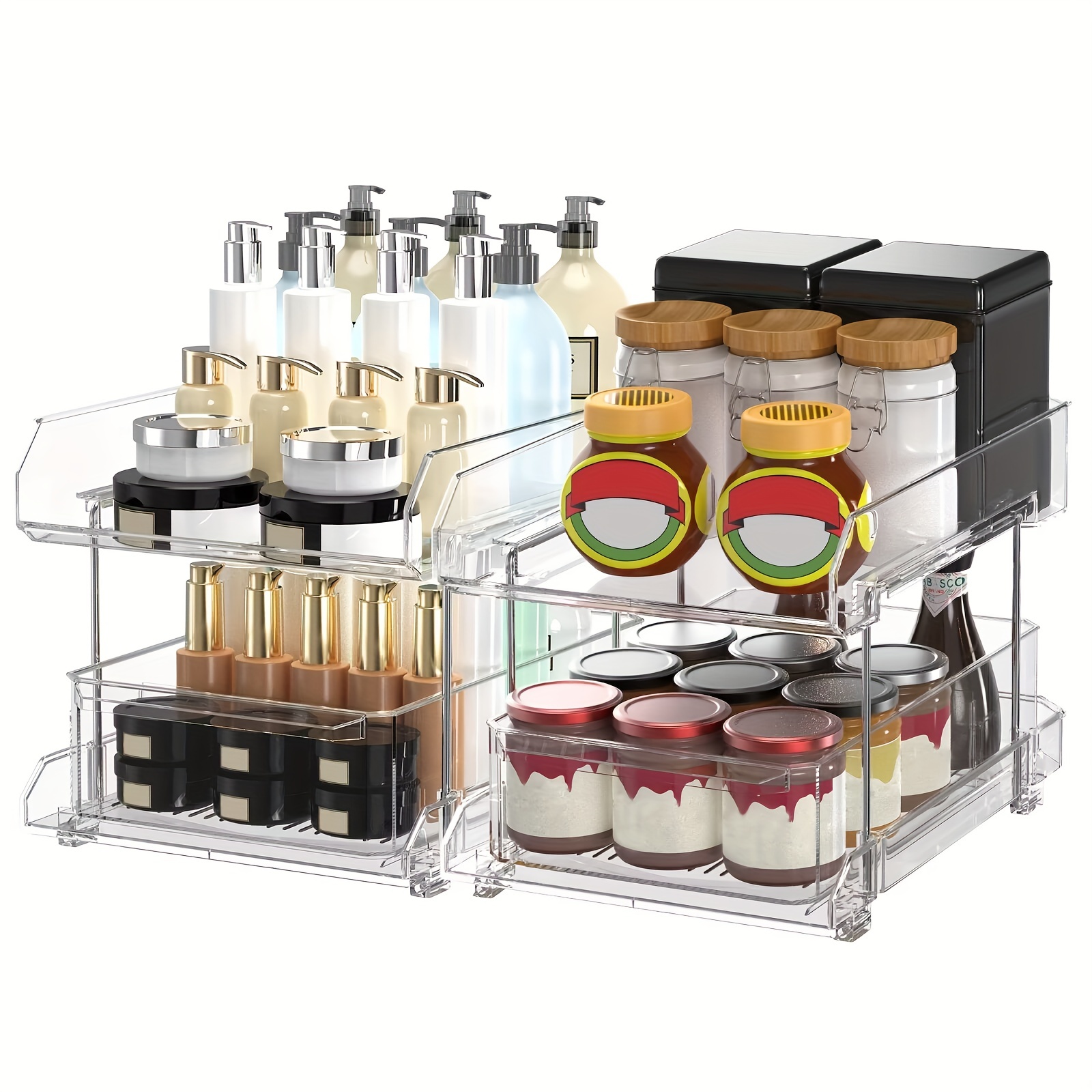 1PC 2 Tier Clear Pull-Out Organizer and Storage Rack - Food Pantry