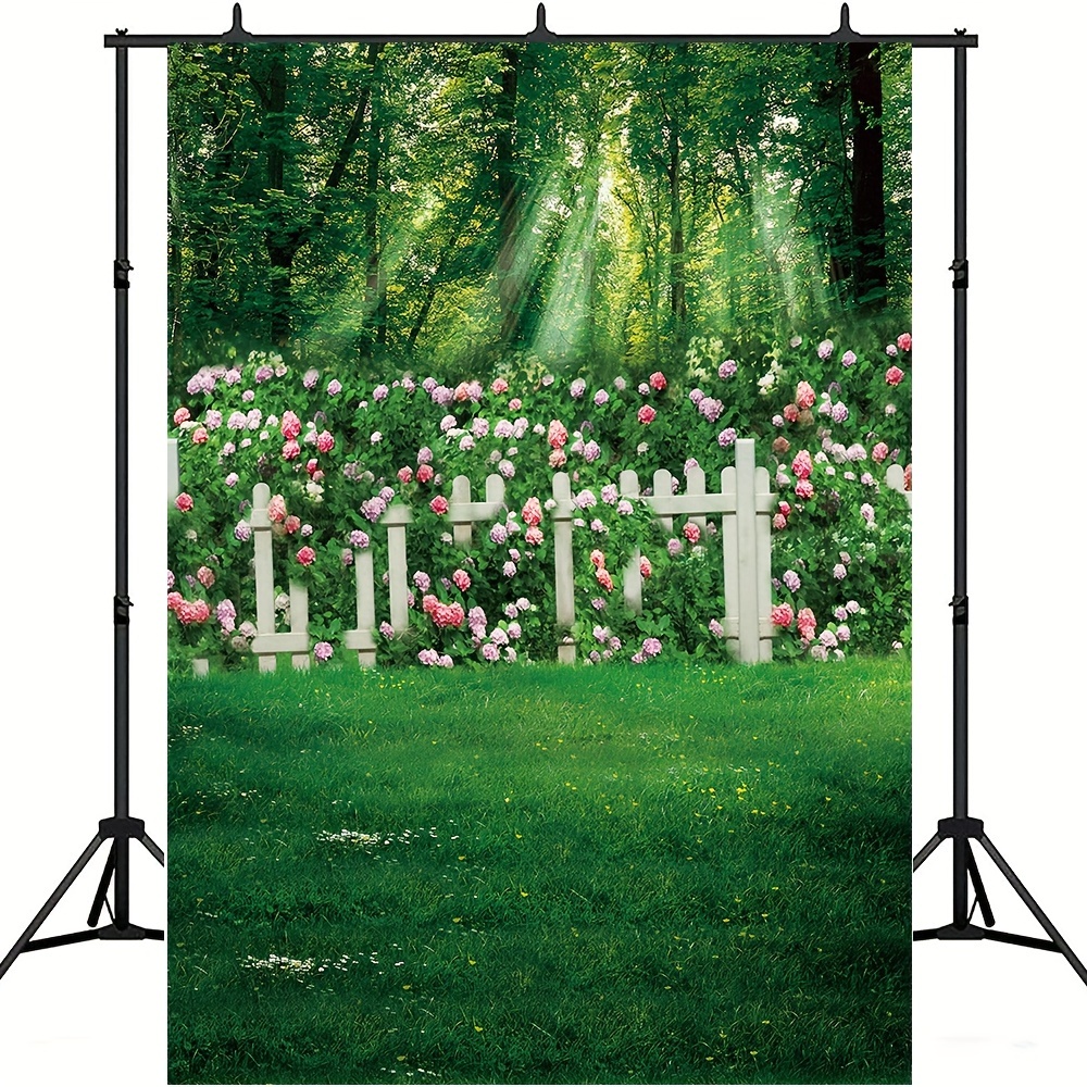 

1pc, Spring Nature Photography Backdrop, Vinyl Green Grass Sunshine Fence Season Baby Shower Wedding Birthday Party Portrait Photo Booth Studio Props 82.6x59.0 Inches/94.4x70.8 Inches
