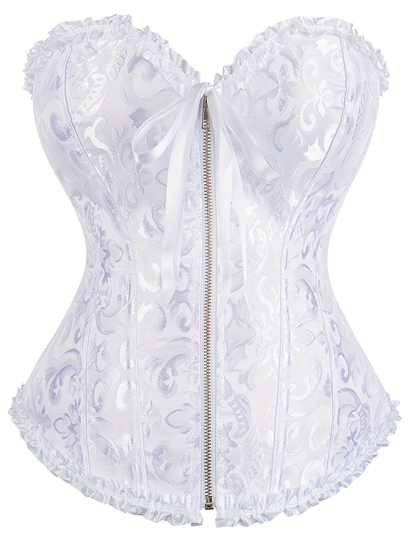 Plus Size Coachella Elegant Corset, Women's Plus Zipper Frill Trim Lace Up  Waist Training Tummy Control Wedding Shapewear
