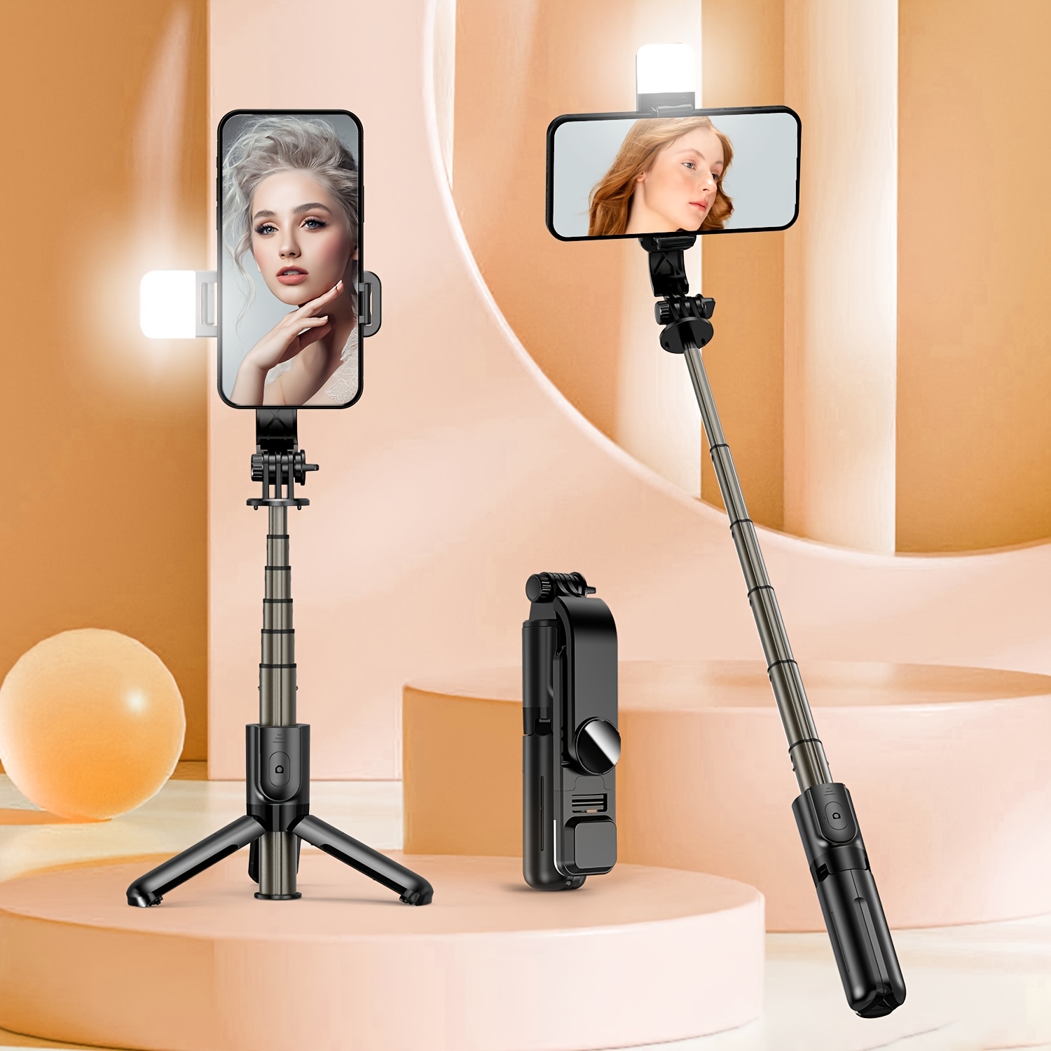 Selfie Stick, trípode extensible para selfie con control remoto inalámbrico  y soporte para teléfono, trípode portátil para selfie grupal, transmisión