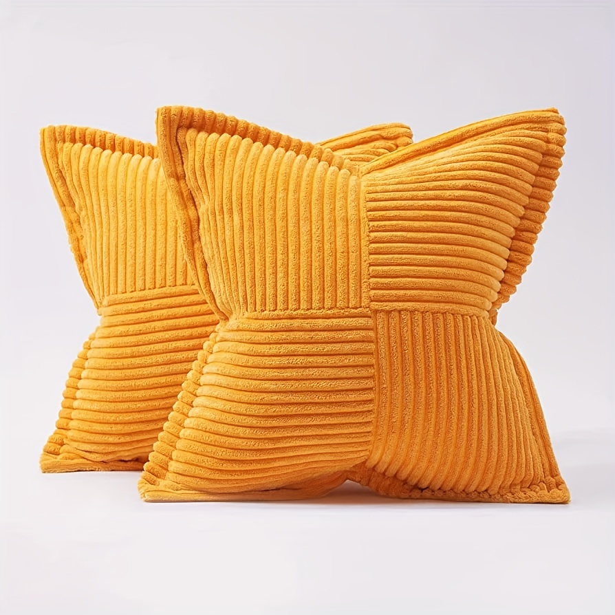 Soft Corduroy Corn Striped Velvet Series Decorative Throw Pillow, 18 inch x 18 inch, Orange, 2 Pack
