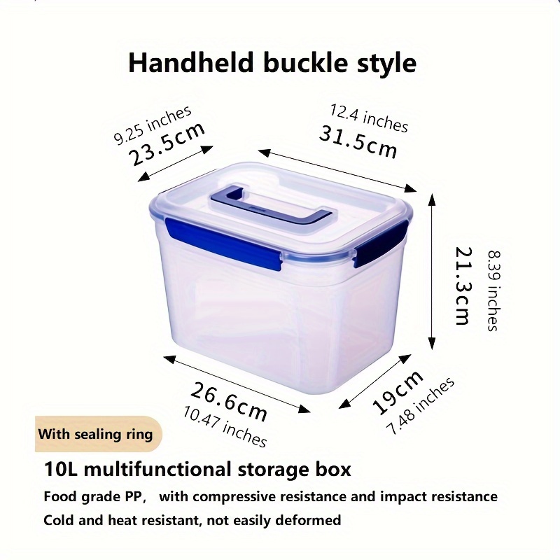 1pack 10L Portable Storage Box, Plastic Transparent Storage Box, Toy Box,  Four Side Buckle Sealing Strip, Waterproof And Moisture-proof Outdoor Car So