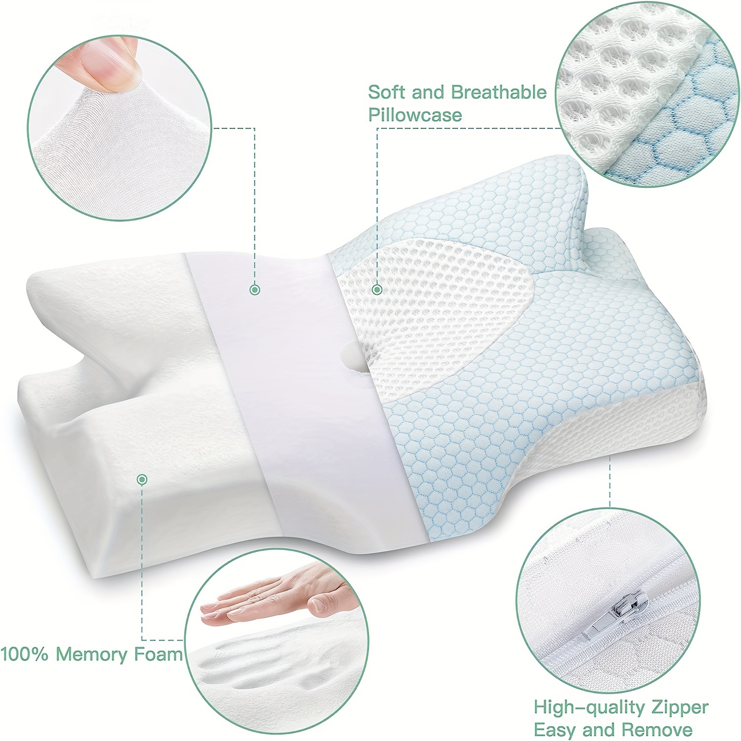 Elviros Adjustable Orthopedic Contour Memory Foam Pillow Blue