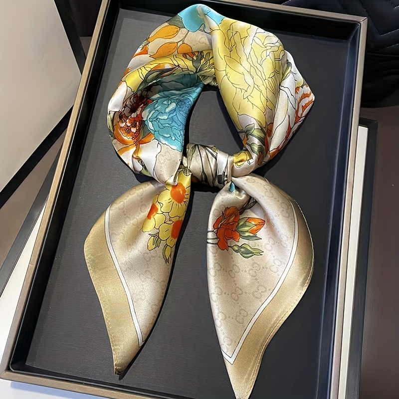 Solid Color Satin Square Scarf Classic Imitation Silk Scarf - Temu