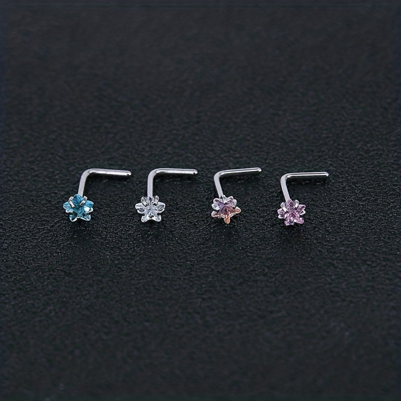 4 Pcs L Shape Nose Ring Set with Zircon
