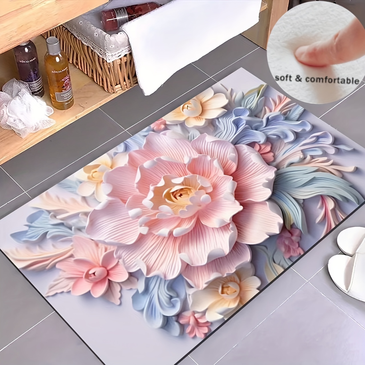  Bath Rug Mat, Cute Flower Floor Mat for Home