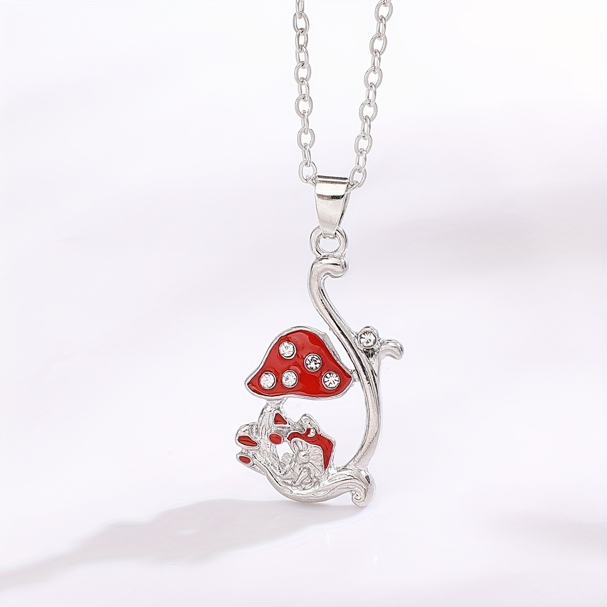 personality exquisite red mushroom frog inlaid zircon necklace cute jewelry for women silvery 9