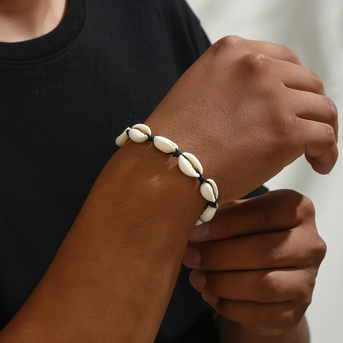 Men's Bohemian Imitation Shell Woven Bracelet, Unique Design