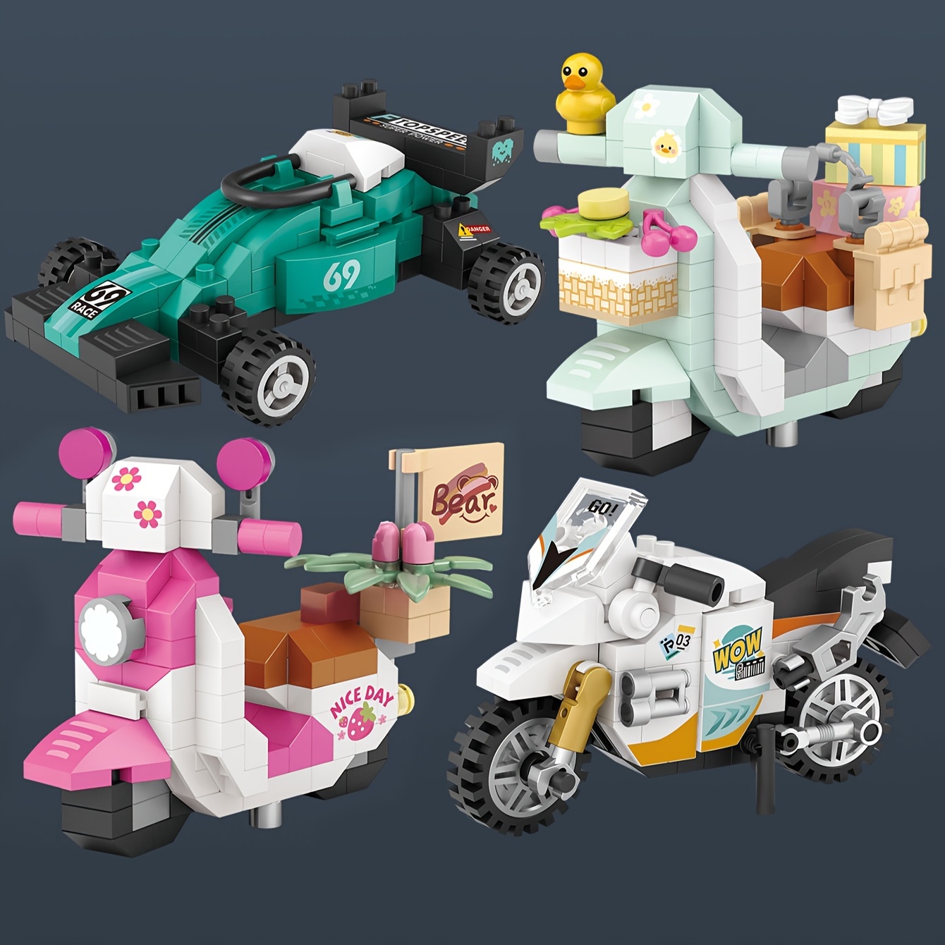 

Urban Transportation Series Little Sheep Motorcycle Racing Mini Building Blocks, Birthday Gifts, Christmas/halloween Gift, To Exercise Hands-on Ability