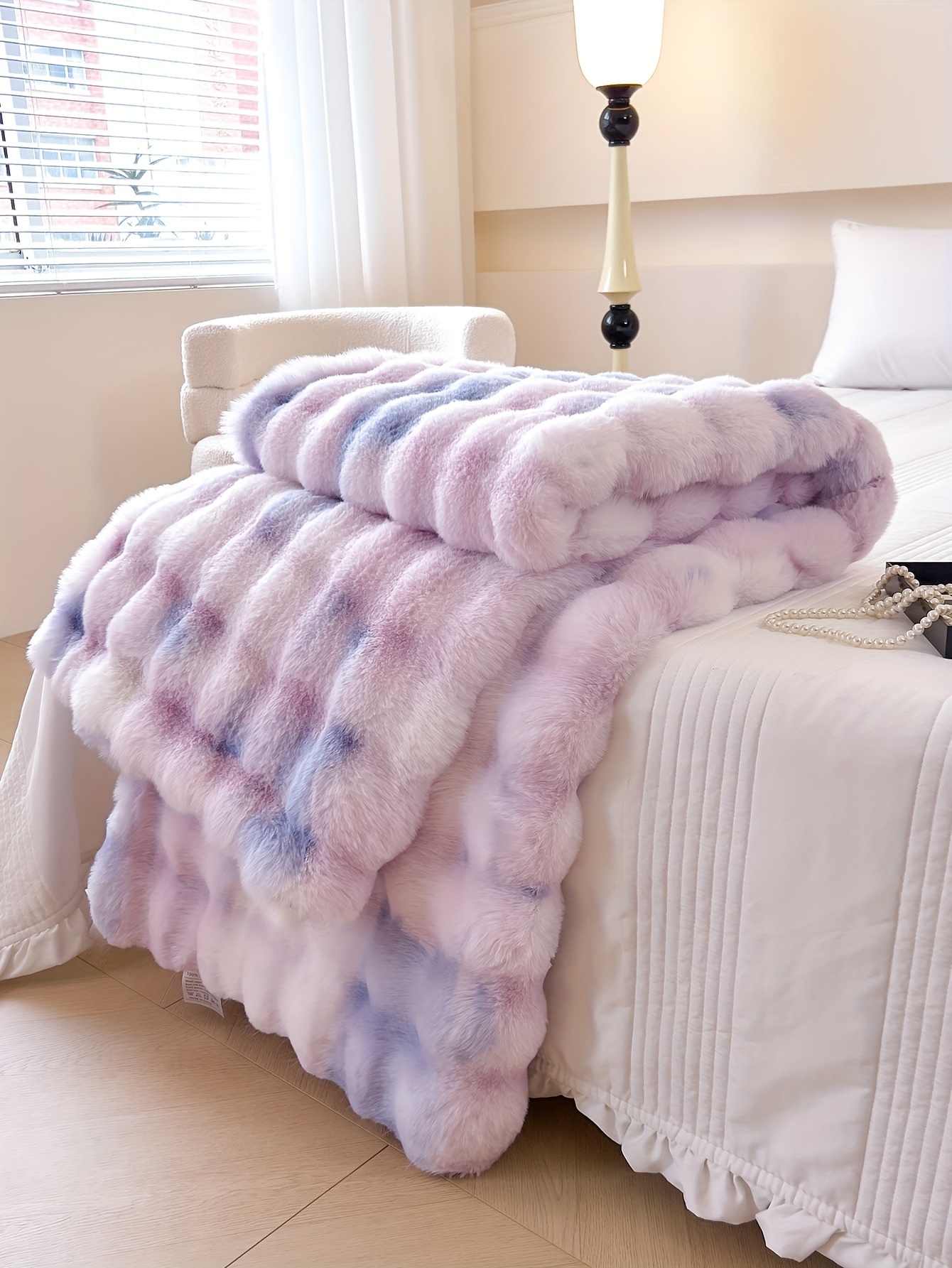 1pc tie dye   rabbit fur blanket shaggy short plush blanket soft fluffy bed blanket sofa blanket nap blanket throw blanket details 8