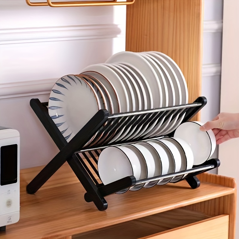Kitchen Foldable Double-layer Dish Drain Rack, No Installation Drainage  Storage Shelf, Multi-functional Draining Basket, For Home Kitchen, Dish And  Bowl Holder, Kitchen Accessories - Temu