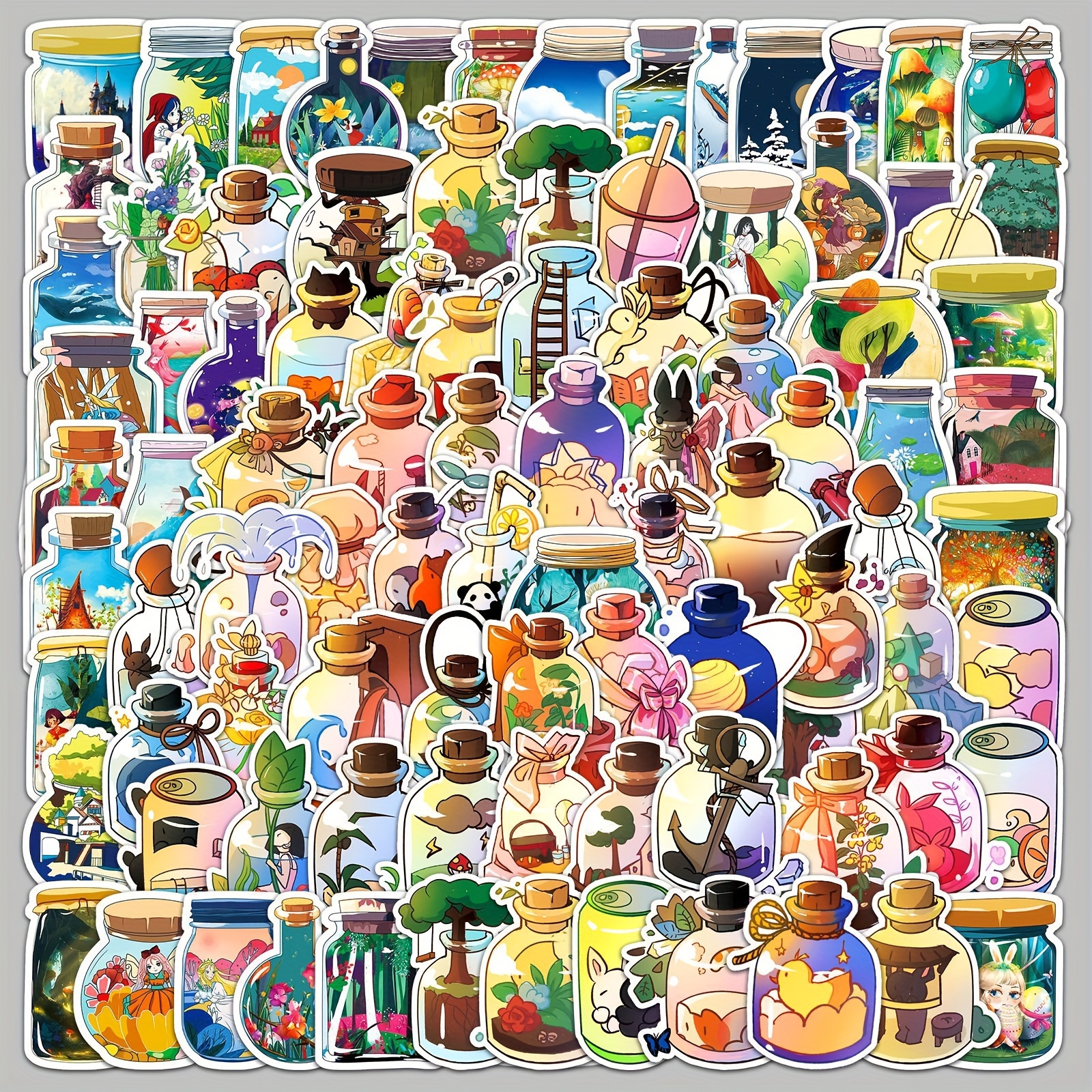 50pcs Creative Fantasy Cartoon World In A Bottle Series Graffiti Stickers  Suitable For Motorcycle Laptop Computer Desktop Cup Waterproof DIY Sticker