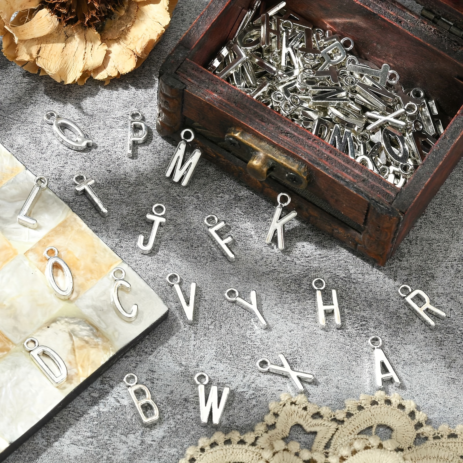 1pc Vintage Alphabet Charms 26 Letter Element Pendant with Beads DIY Bracelet and Beads Creative DIY Accessories,Temu