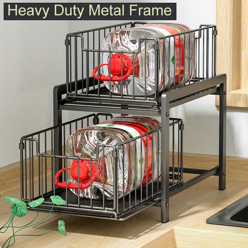 LEAYAN Cajón de almacenamiento de metal multifuncional para debajo del  fregadero, cajón deslizante telescópico, estante deslizante con separadores  de