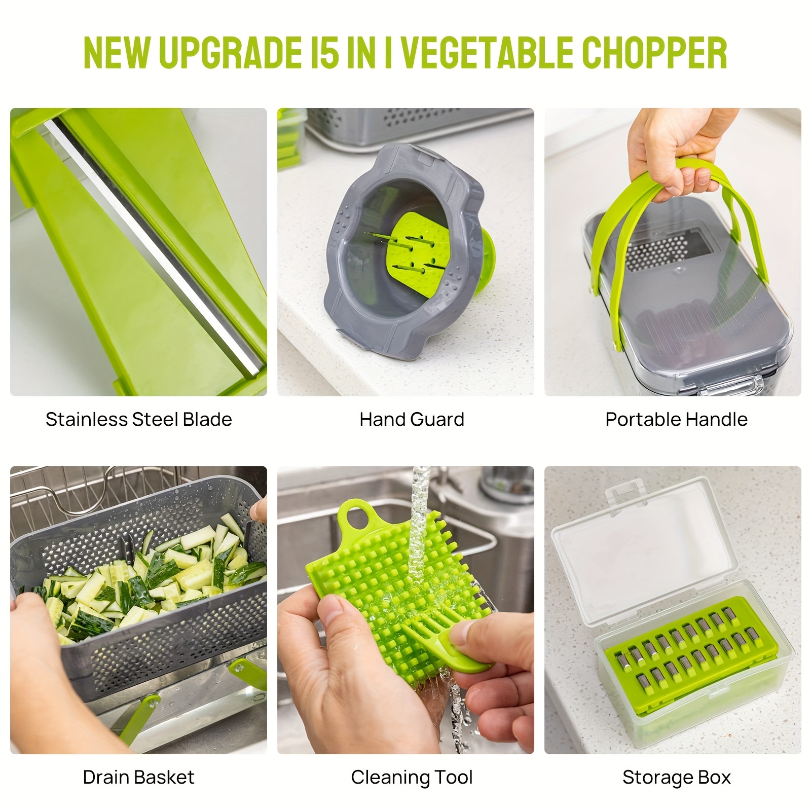 Green Plastic And Stainless Steel 12 In 1 Vegetable Chopper, For