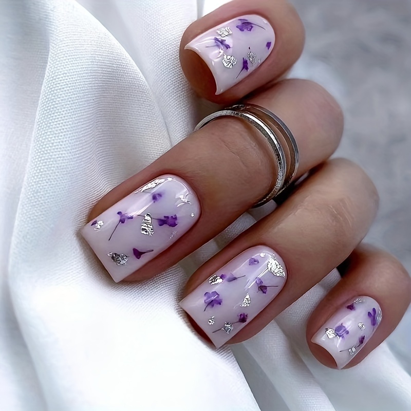 Matte French Purple Glossy Press Nails Flower Designs - Temu Hungary