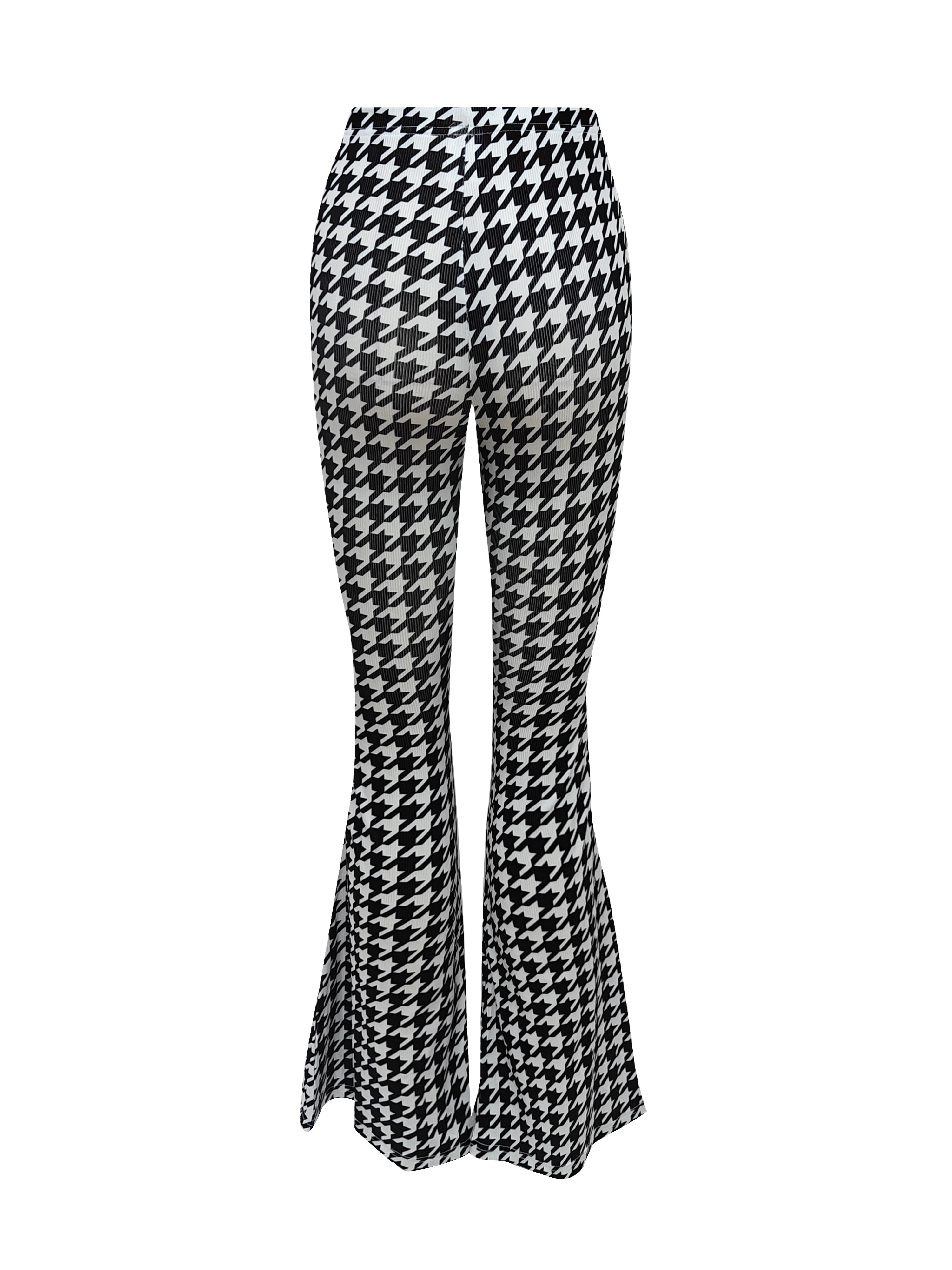 Houndstooth Random Print Flare Pants High Stretch Yoga - Temu