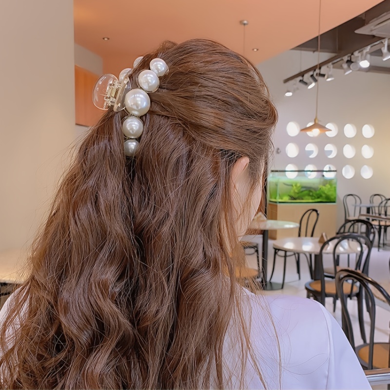 Large Pearl Hair Claw Clips for Thick Hair