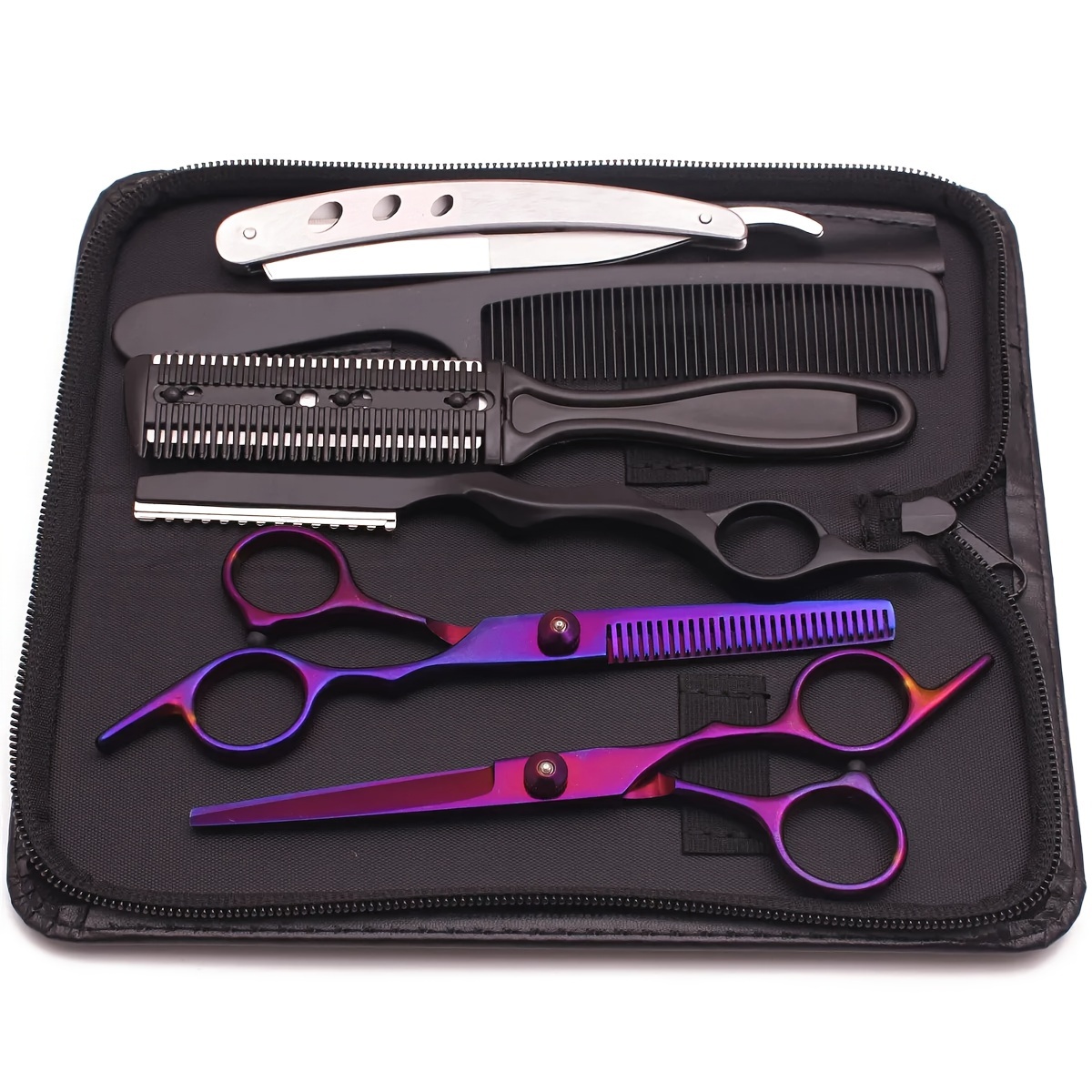 

Hairdressing Scissors Set, 6 Inch Stainless Purple Hair Cutting Scissors Thinning Shears Barber Haircut Styling Tools Set