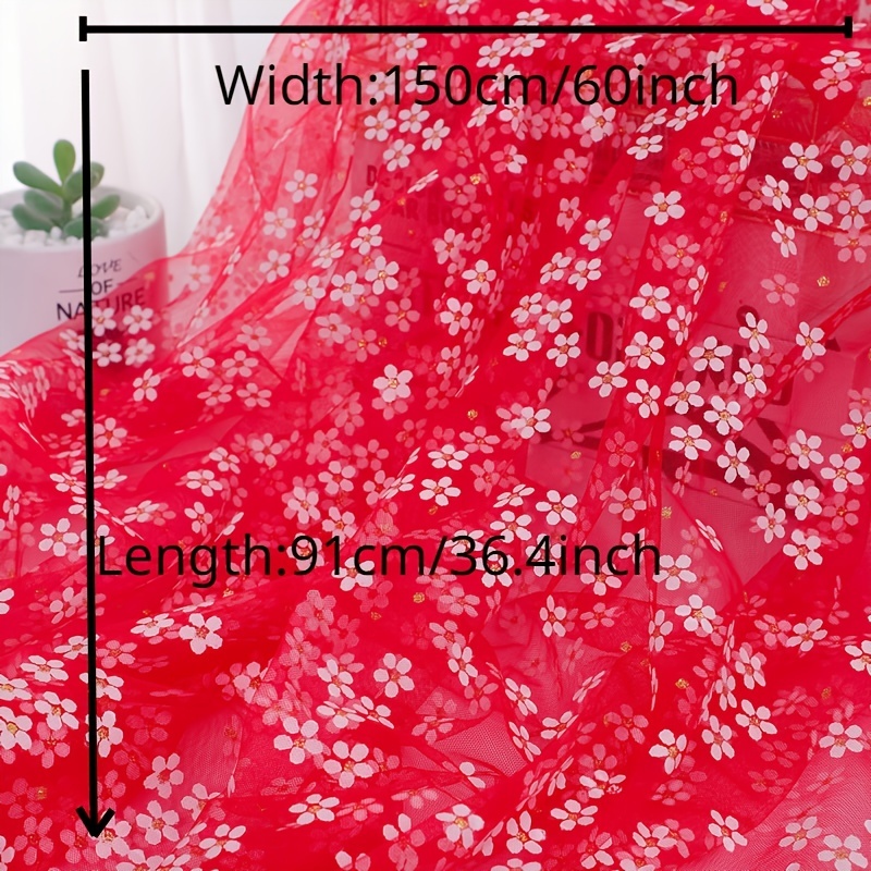 59 Width Tulle Lace Fabric Daisy Flower Print Fabric for for DIY