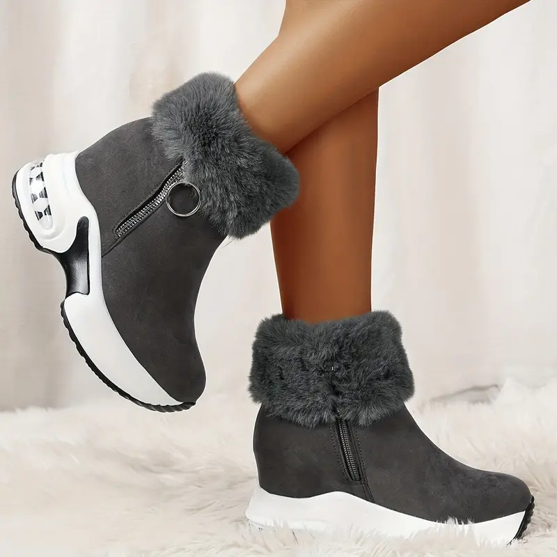 womens platform short boots comfortable side zipper ankle boots stylish plush lined boots details 7