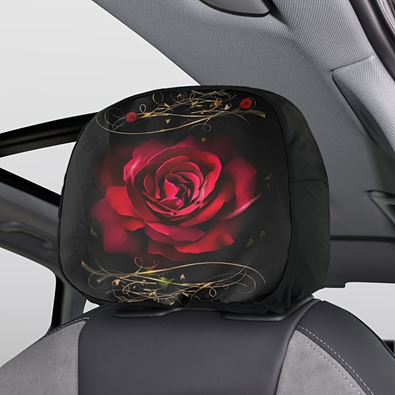

Red Rose Auto Pillow Headrest Covers 1pc Universal Easy To Install Car Headrest Cover Fit Most Suv Sedan Van