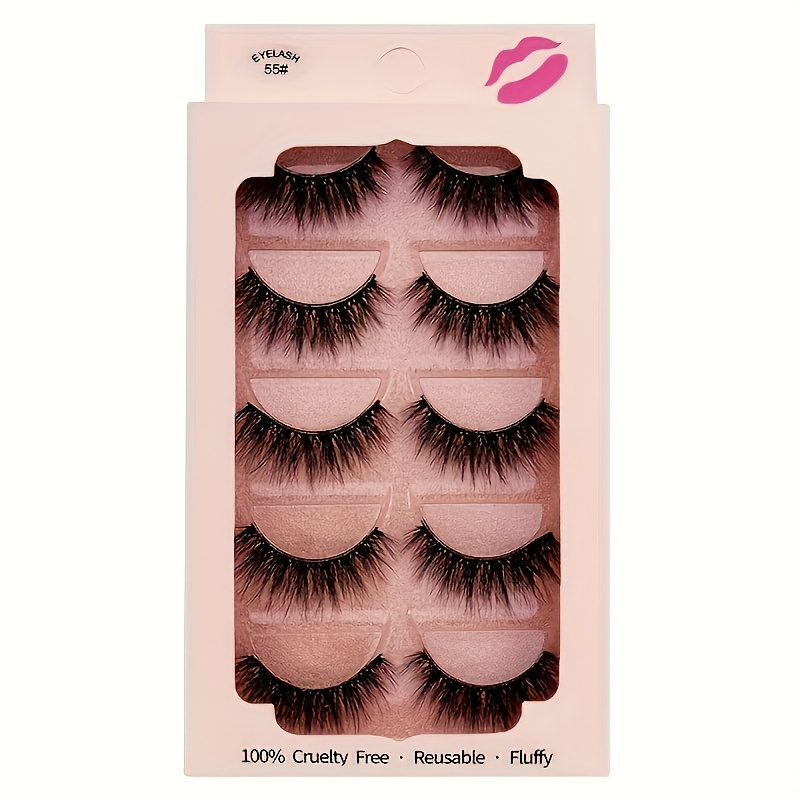 5 Pairs 3D Mink Lashes With Case Reusable Fluffy Thick False Eyelashes