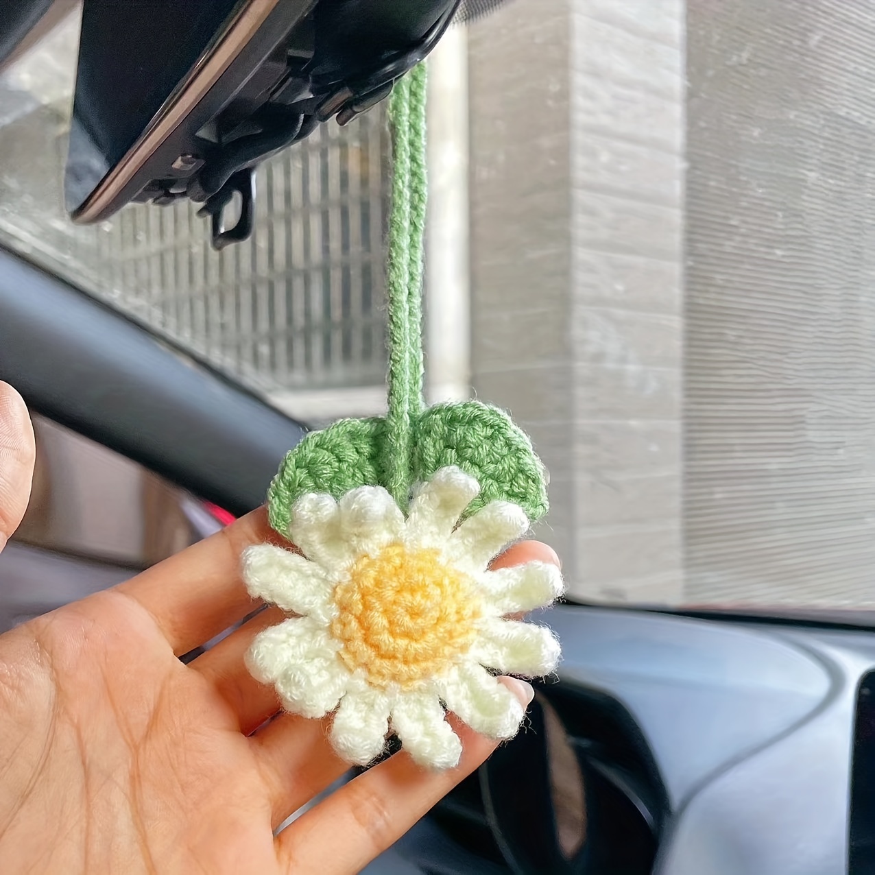 Cute Plant Crochet Rear View Mirror Accessories Sunflower - Temu