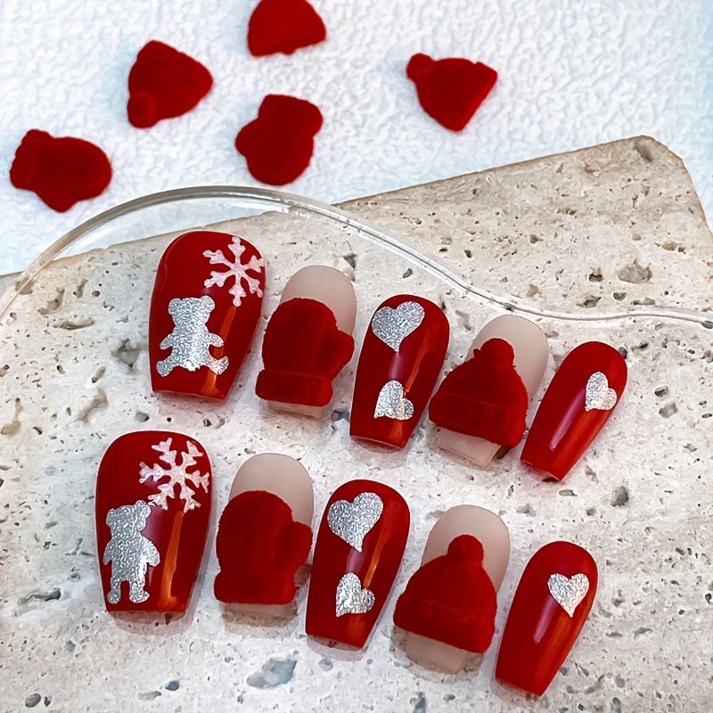 10pcs Christmas Red Heart Nail Charms Nail Art Accessories Nail Art  Supplies For Women And Girls